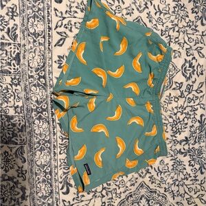 Patagonia Teal Shorts with Orange Pattern Baggies 5 inch large